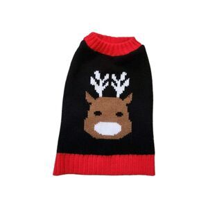 Meijer Christmas Dog Knit Sweater Black Red Reindeer Stretch Cozy Pet Sz S EUC